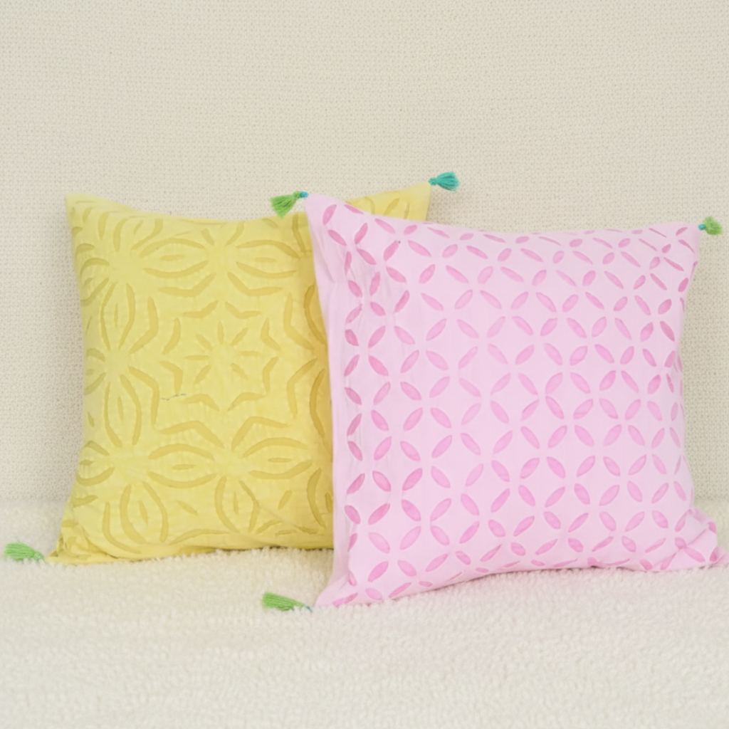 Pastel Geometric Tassel Applique Cushion Covers