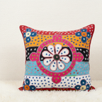 Pattern Bloom Cushion Cover with Floral Geometric Embroidery