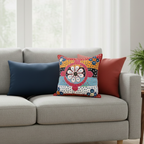 Pattern Bloom Cushion Cover with Floral Geometric Embroidery
