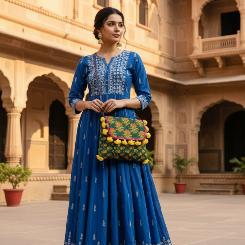 Pattern Play Cotton Bag with Printed Motifs & Tassels