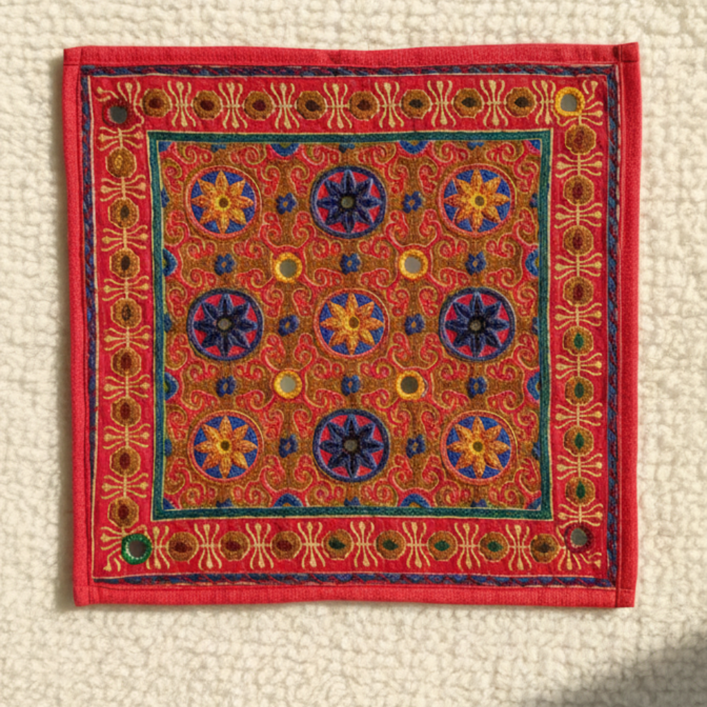 Red Bloom Floral Embroidered Boho Cushion Cover