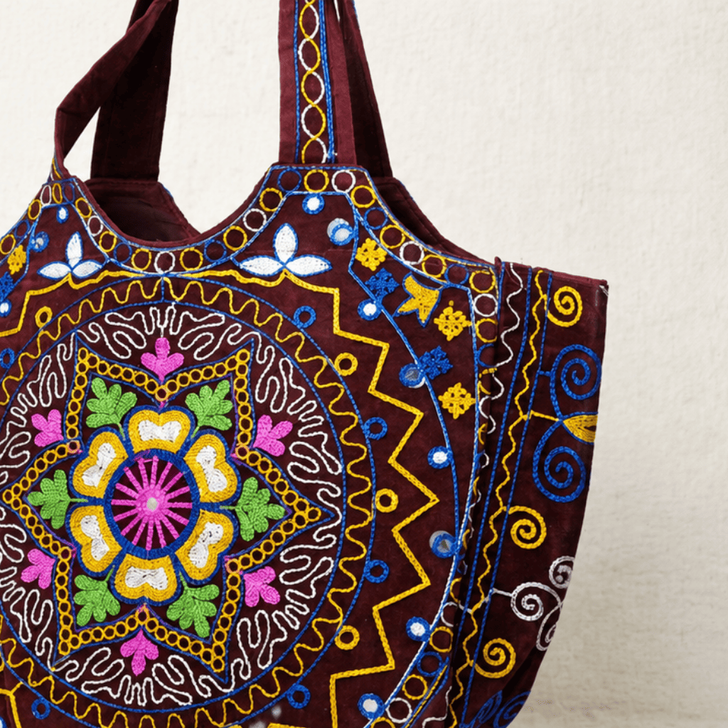 close up of Red Embroidered Rajasthani Bag