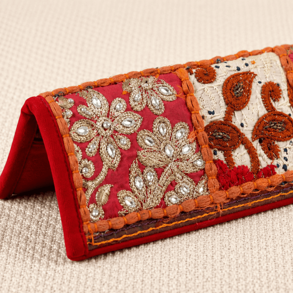 Red Floral Embroidered Ethnic Purse