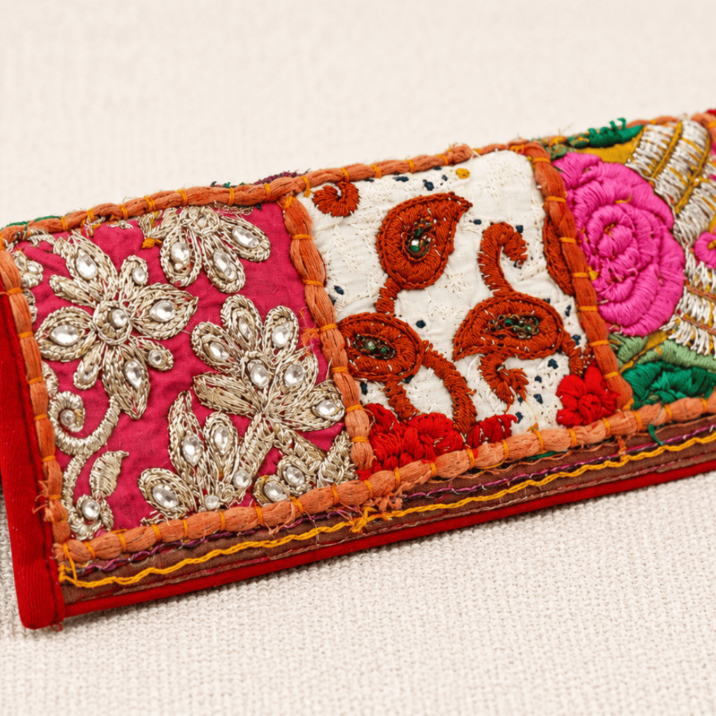Red Floral Embroidered Ethnic Purse