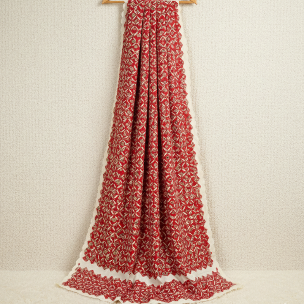 Red Folk Art Applique Saree
