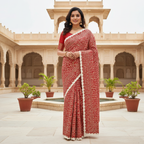 Red Folk Art Applique Saree