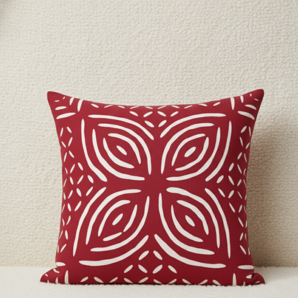 Red Petal Applique Cushion Cover