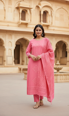Woman in a pink traditional outfit 
