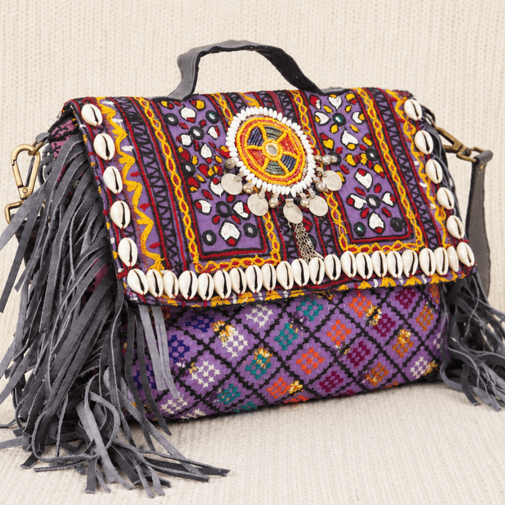 Royal Purple Shell Detail Banjara Handbag