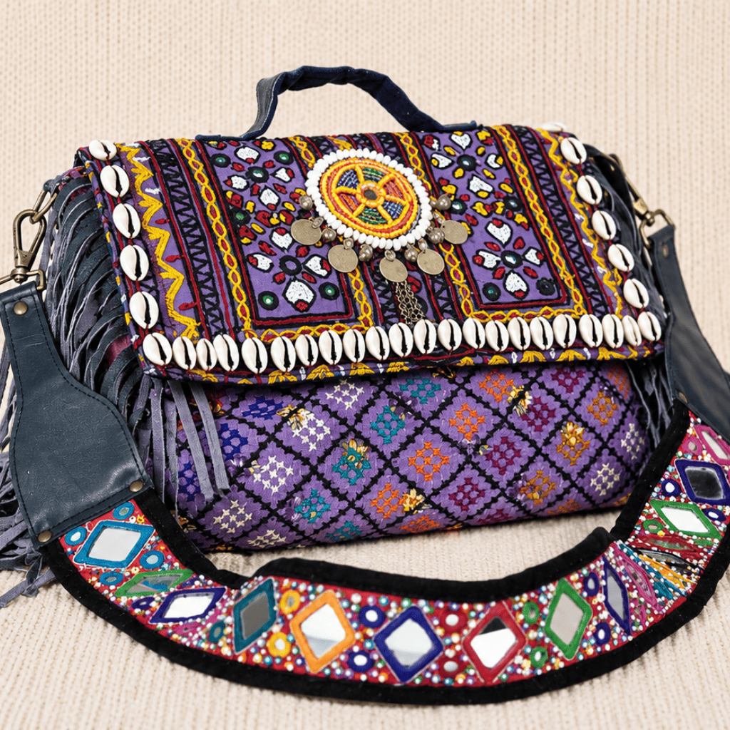 Royal Purple Shell Detail Banjara Handbag