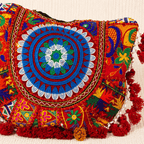 close up of Rustic Charm Red Embroidered Tote Bag for Women