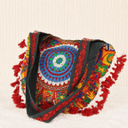 Rustic Charm Red Embroidered Tote Bag for Women