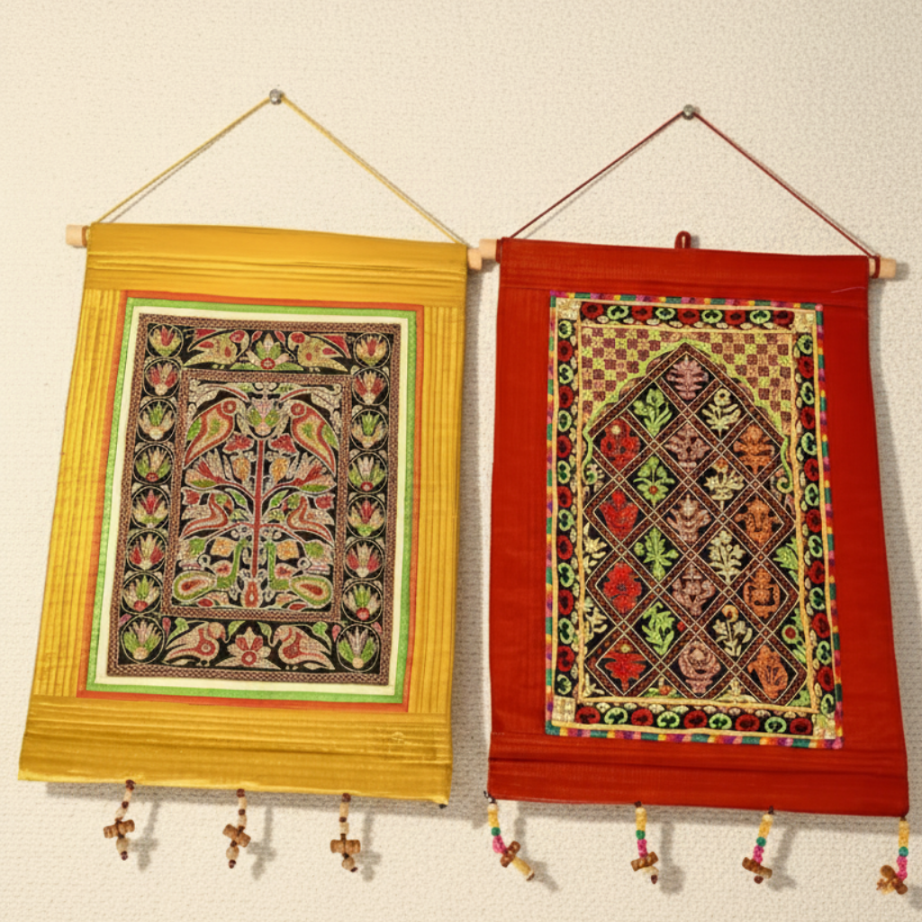 Set of 2 Embroidered Heritage Wall Hangings