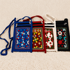 Small Embroidered Mobile Sling Bag in blue, red, white and black colors