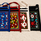 Small Embroidered Mobile Sling Bag in blue, red, white and black colors