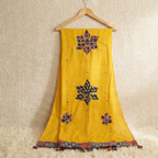 Yellow cotton dupatta with applique work detailing
