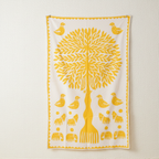 Yellow tree and animal pattern on a white background