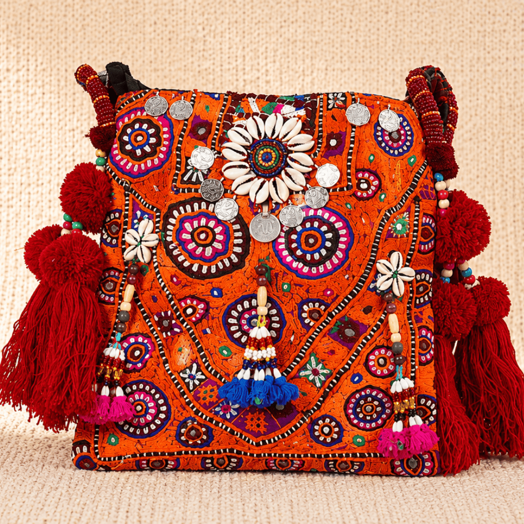 Sunset Hues Orange Shell Detailing Banjara Bag