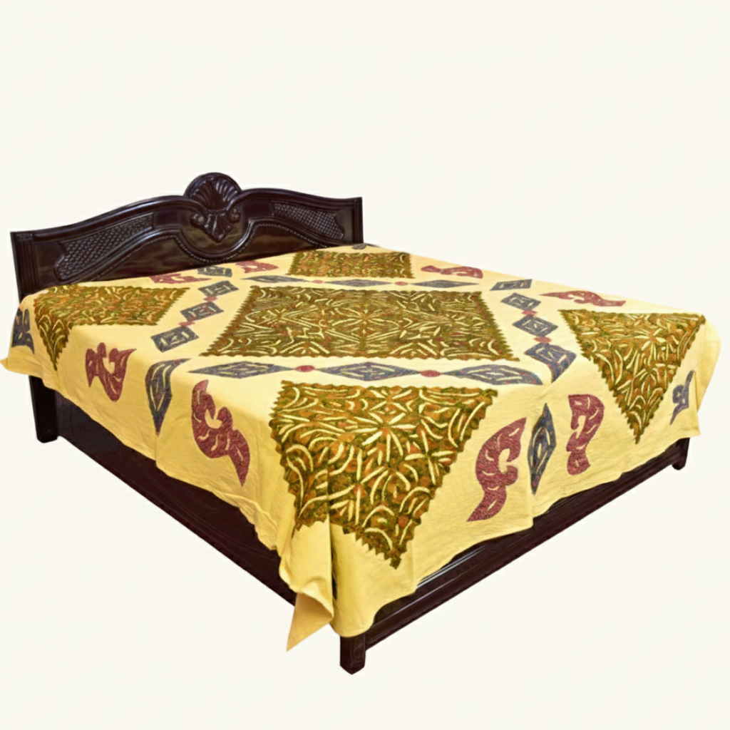 Sunshine Serenity Yellow Cotton Bedsheet with Applique Motifs