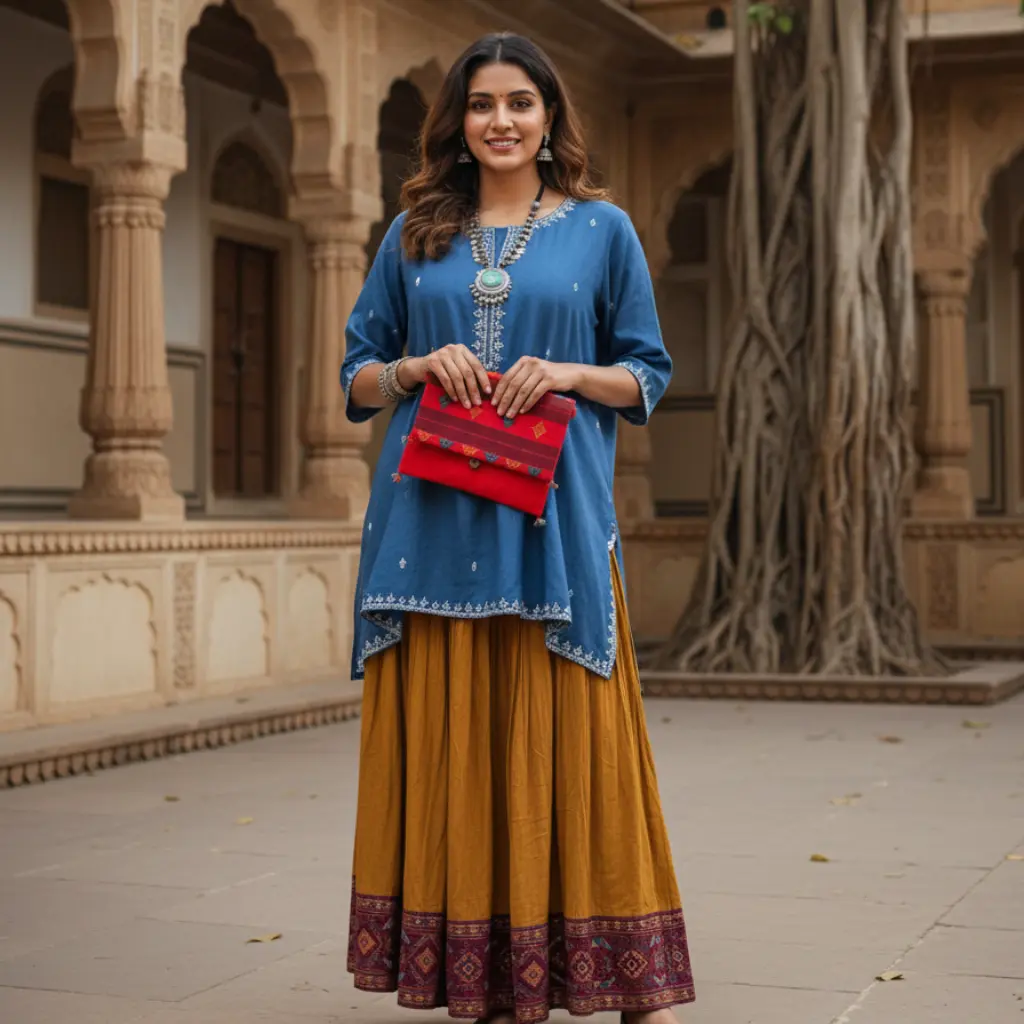 Tribal Essence Red and Blue Embroidered Clutch