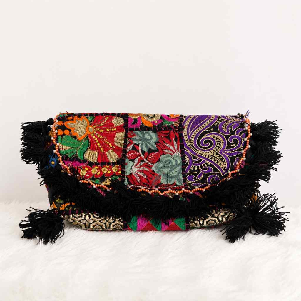 Boho Embroidered Sling Purse for Women