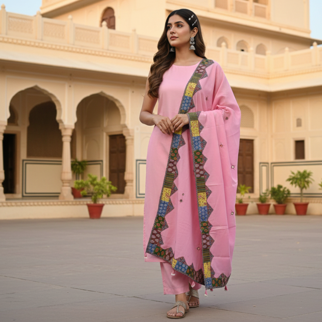 Blush Charm Pink Ajrakh Dupatta