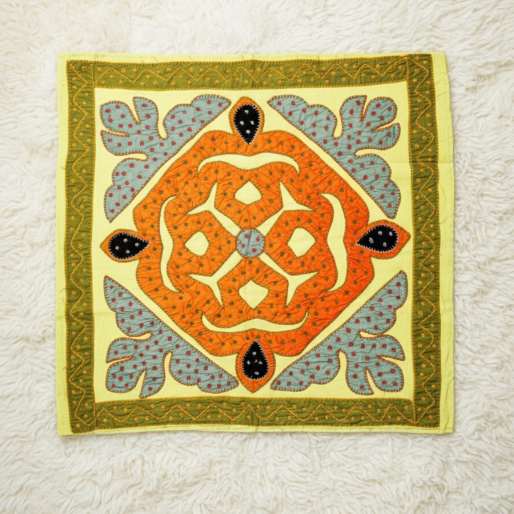 Vintage Folk Applique Yellow Table Cover