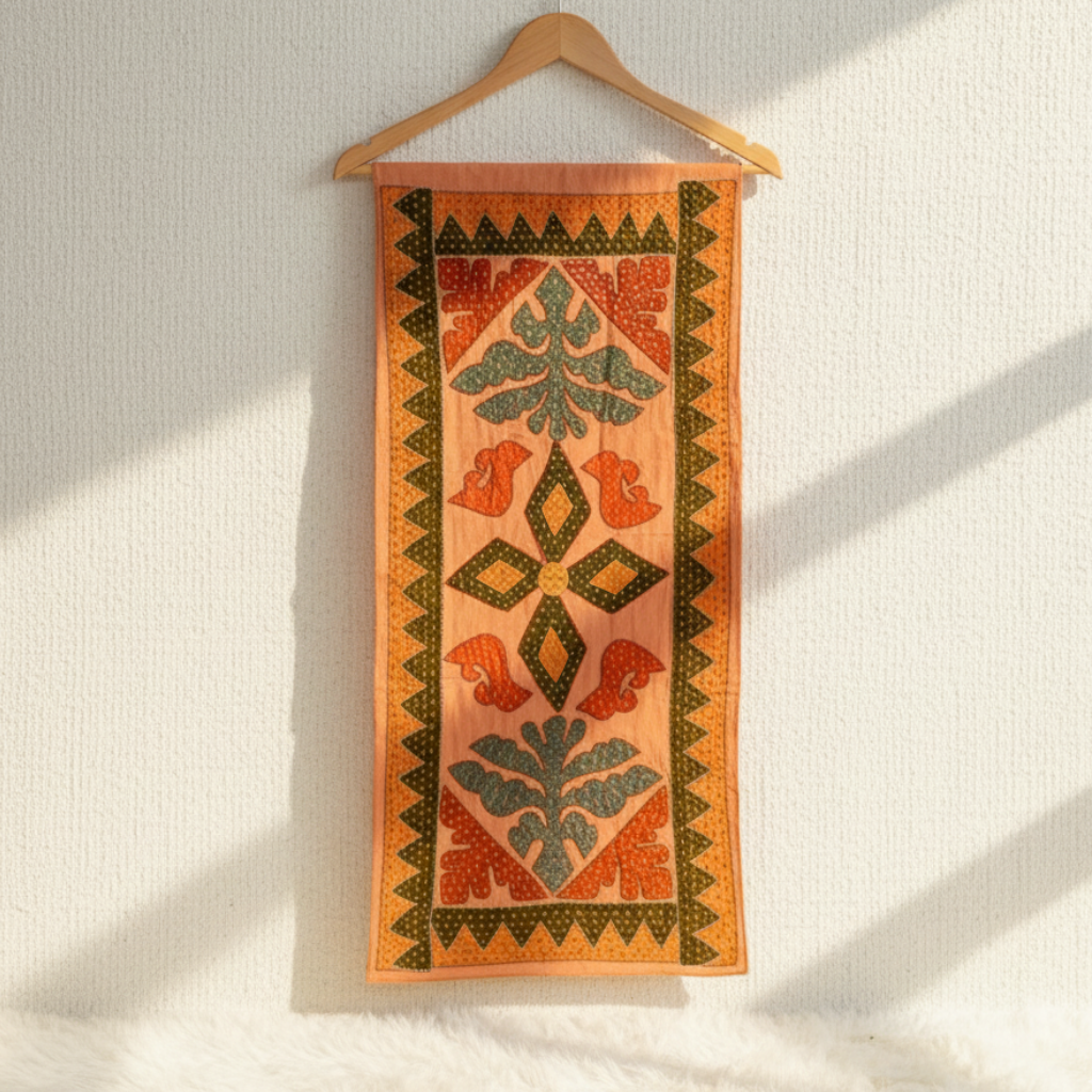 Vintage Folk Orange Embroidered Table Runner