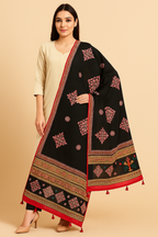 Woman wearing a black applique embroidered dupatta 