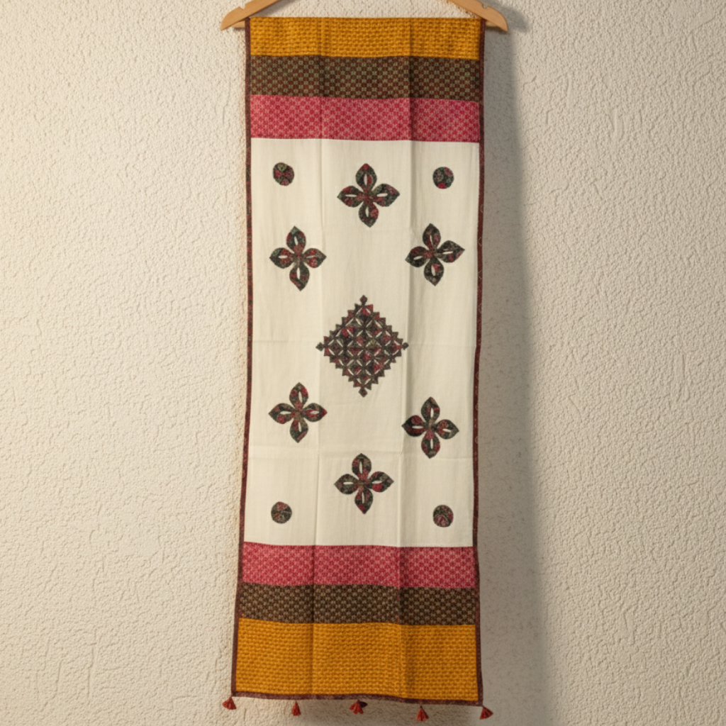 White Vintage Motifs Tassel Applique Dupatta