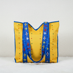 Yellow Cotton Tote Bag with Blue Handle