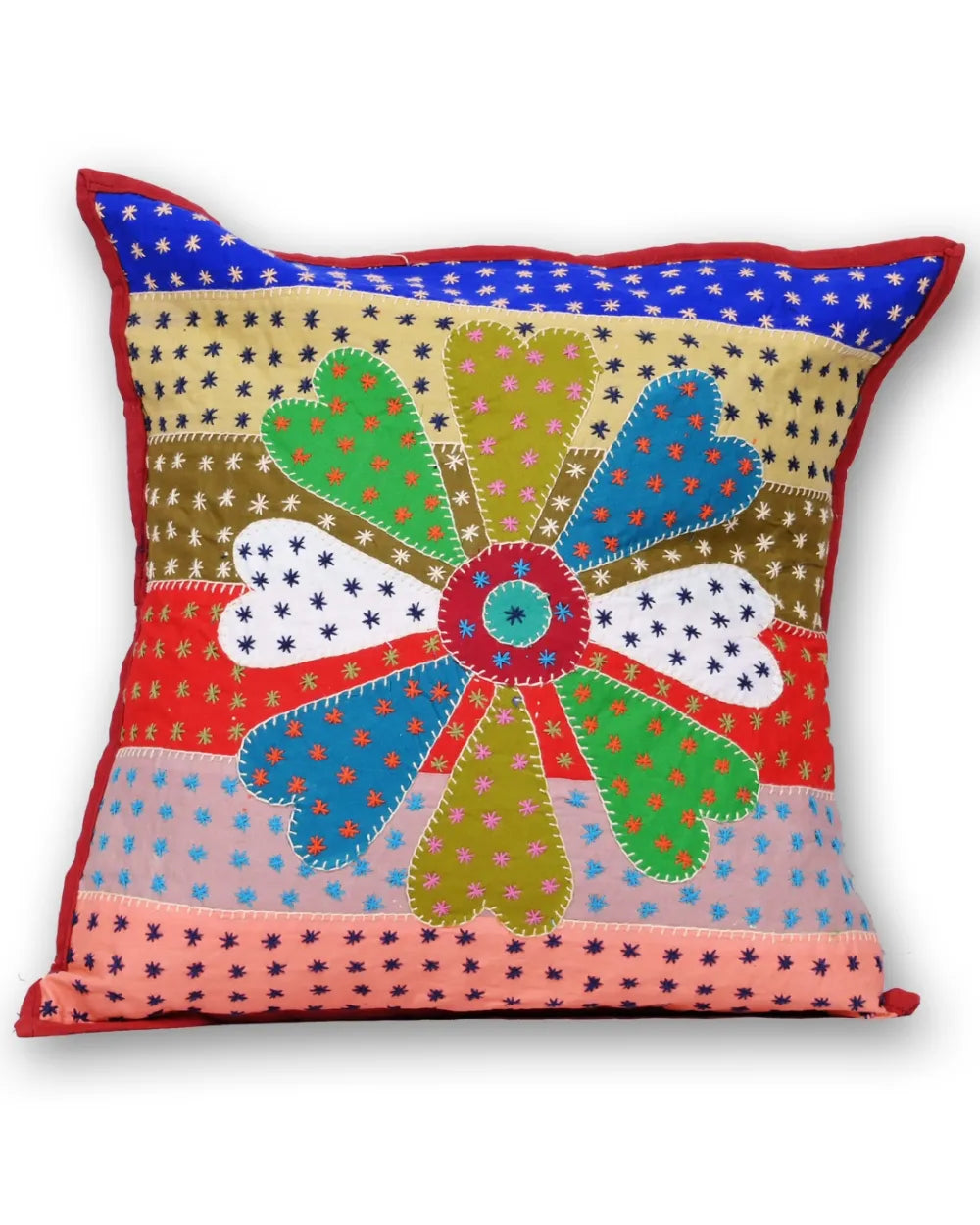 Patchwork Fiesta – Whimsical Bloom Accent Cushion