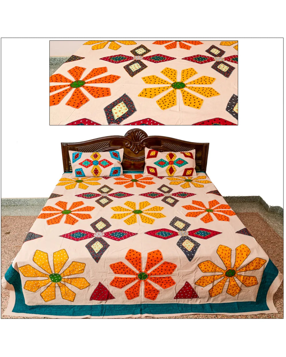 Sunburst Garden Floral Appliqué Bed Sheet Set