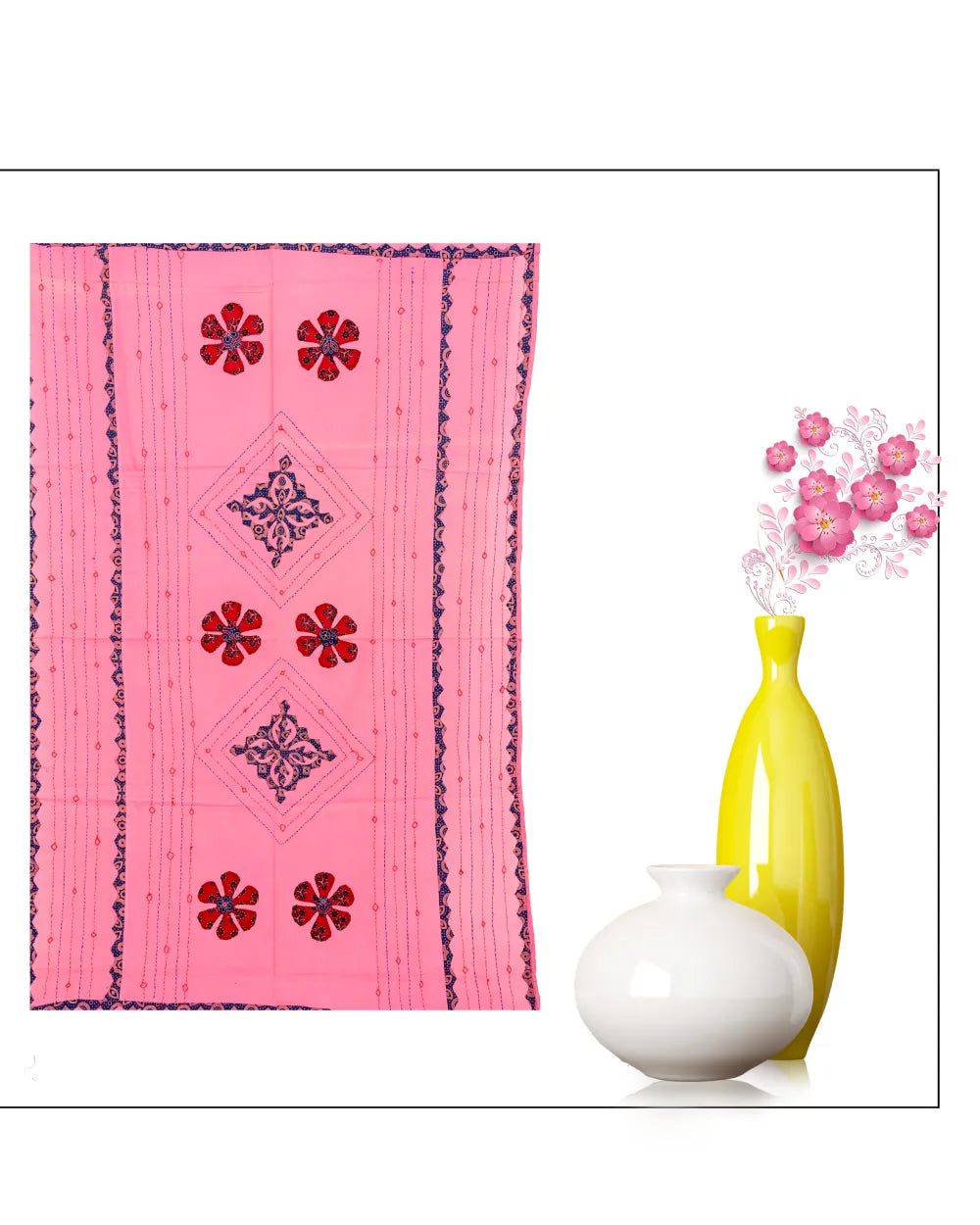 Blossom Reverie – Pink Folk Art Motif Dupatta