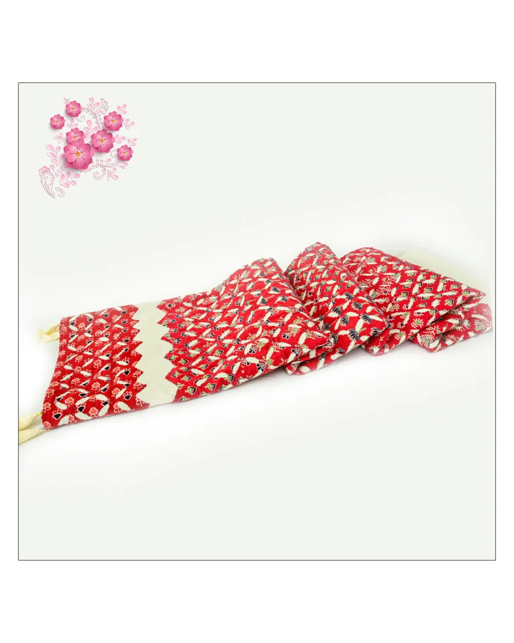 Scarlet Elegance – Folk Art Appliqué Saree