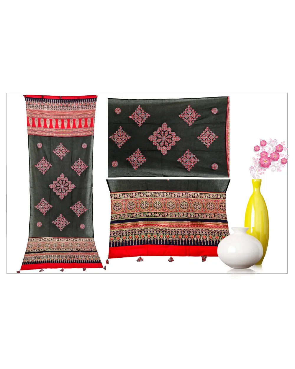 Ebony Royalty – Vintage Paisley Embroidered Dupatta