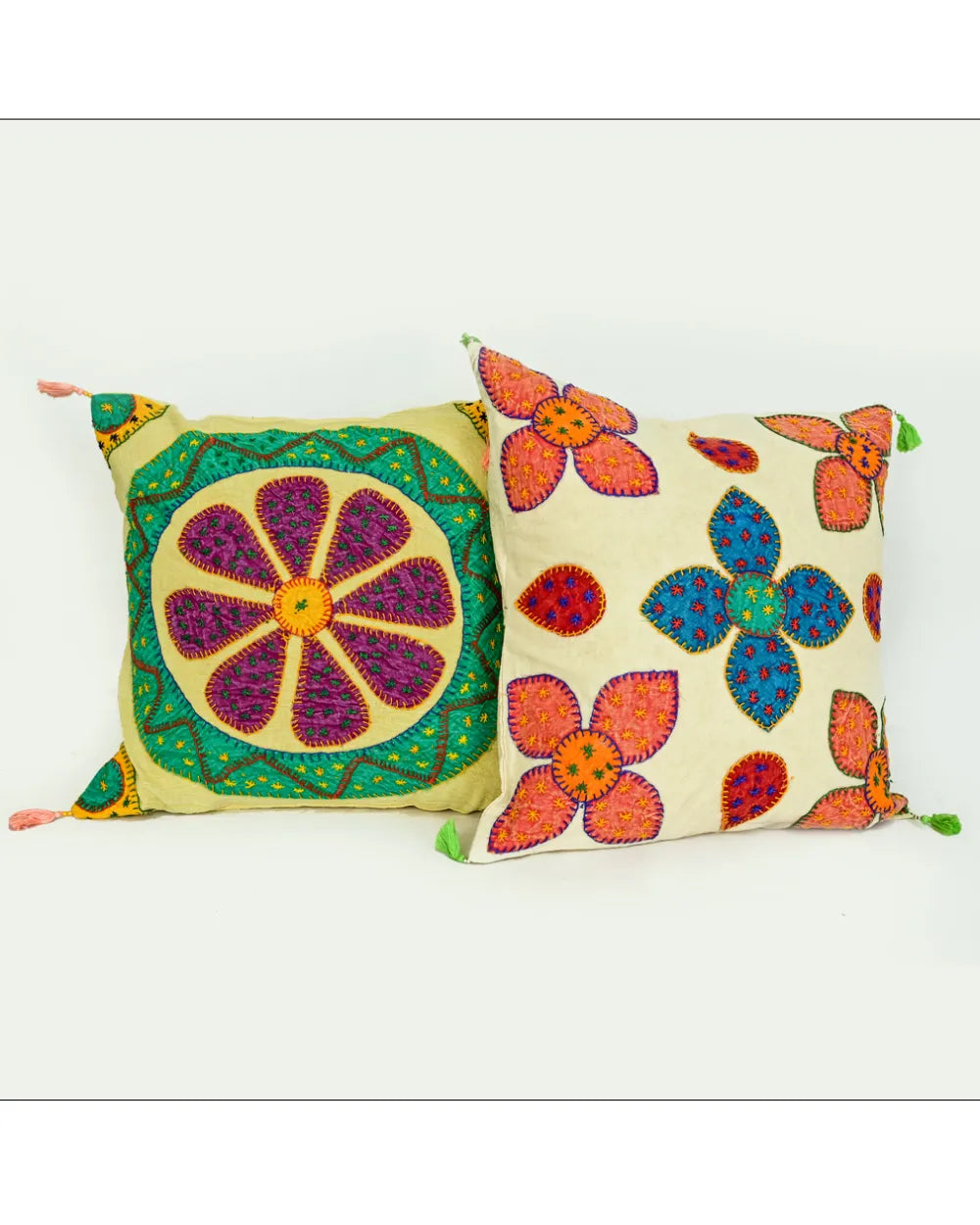 Garden Radiance – Festive Floral Tassel Cushions
