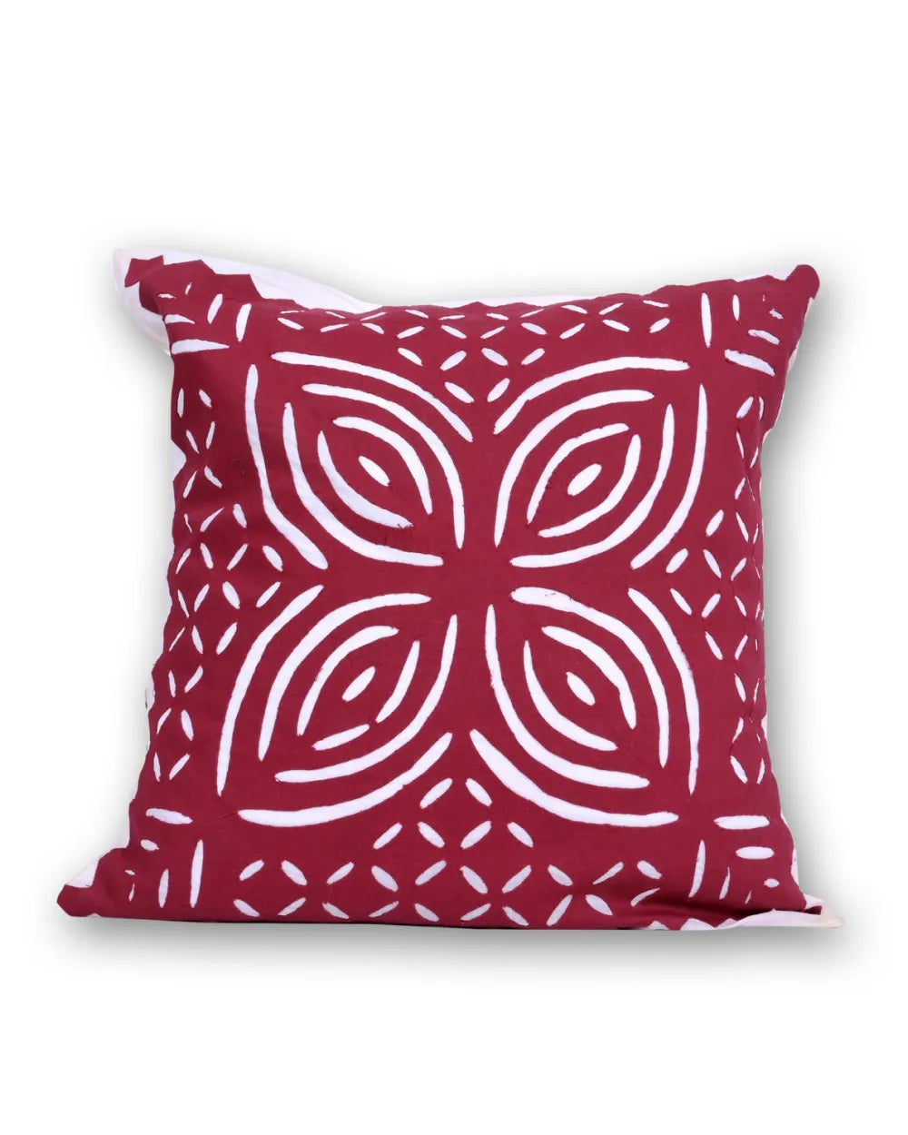 Crimson Petal Mandala – Artisan Accent Cushion
